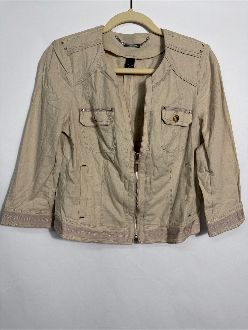 White House Black Market Utility Jacket Khaki Gold Hardware 6 French Girl‎